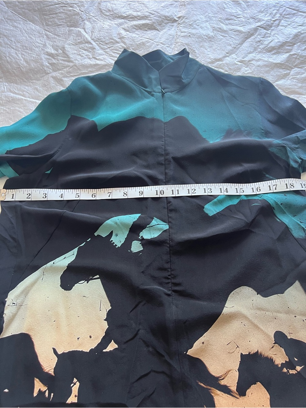 Akris Women Shirt Sz 8 Silk Crepe Tunic Hidden Zip Equestrian Horse Rider Print - Picture 16 of 16